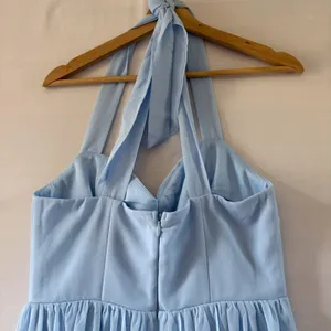 Lulus Light Blue Halter Maxi Dress Bow Sweetheart Formal Gown HD3816A Mens M thumbnail 5