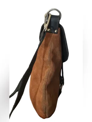El Ceibo Handcrafted Tan Suede And Black Leather Crossbody Messenger Bag thumbnail 8