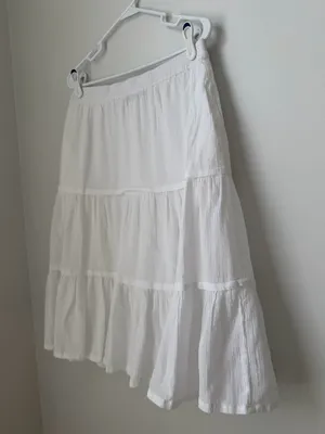 Talbots Crinkle Gauze Tiered Midi Skirt Womens M White Lined Peasant Cottage thumbnail 2