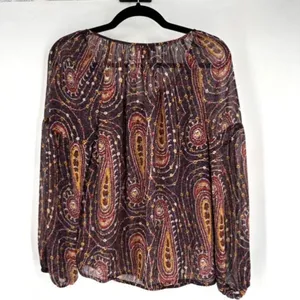 Lucky Brand Womens Paisley Sheer Split Neck Long Sleeve Blouse Multicolor Medium thumbnail 2