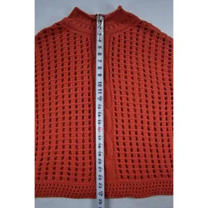 Free People Womens Burnt Orange Open Knit Cable Mock Neck Pullover Sweater thumbnail 5