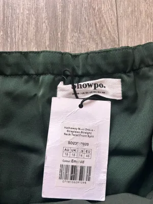 Showpo New Hathaway Maxi Dress Strapless Straight Neck Twist Front Split Emerald Large thumbnail 8