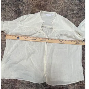 Aritzia Little Moon Sofia White Crinkle Gauze Button Blouse XS Relaxed Boho Top thumbnail 8