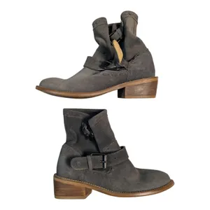 Musse & Cloud Gray Suede Double Buckle Pull On Engineer Biker Moto Boots Sz 6 thumbnail 2