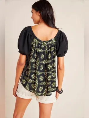 Maeve By Anthropologie Catania Shimmer Puff Sleeve Top Size XS thumbnail 5