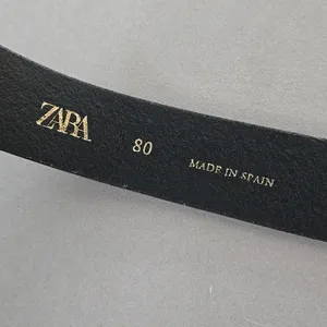 Zara 100% Leather Elegant Black Belt with Gold Buckle thumbnail 5