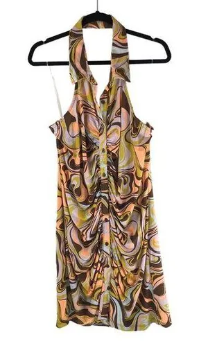 Rue 21 + Dress Halter Collar Ruched Y2K Colorful Button Front 3X thumbnail 1