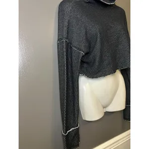 Out From Under Sweater Womens Medium Black Open Knit Turtleneck Cropped Pullover thumbnail 4