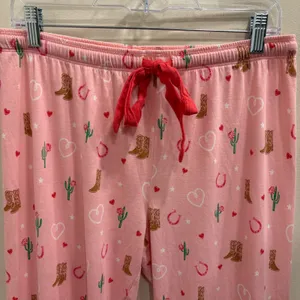 PJ Salvage Whimsy Boot Scootin Pink Pajama Set Western Cowboy Hearts Medium thumbnail 9