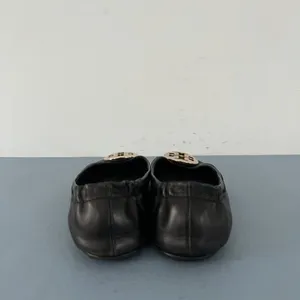Tory Burch‎ Minnie Black Leather Gold Logo Elastic Heel Ballet Flats thumbnail 5