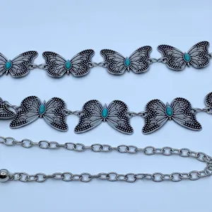 Silver Turquoise Butterfly Whimsygoth Chain Belt, Fits 23-38 Inches, X7GA1253 thumbnail 7
