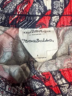 Anthropologie Red & Navy Floral Paisley Drawstring Shorts, Small thumbnail 5