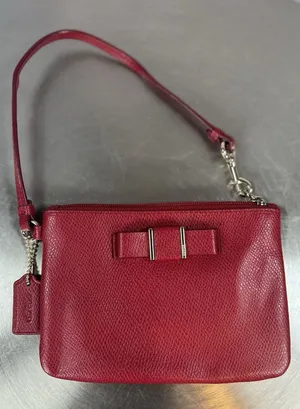 Coach Red Leather Wristlet Wallet Bow Accent Zip Closure Wrist Strap thumbnail 1