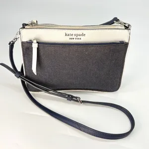 Kate Spade Cameron Crossbody Bag Women Navy White Denim Colorblock Leather Purse thumbnail 1