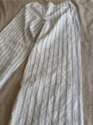 Zara Blue White Crinkle Striped Wide Leg Pants Size Medium thumbnail 2