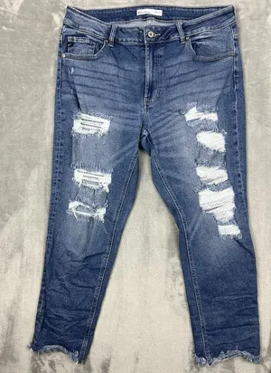 Kancan Maurices High Rise Distressed Raw Hem Straight Leg Denim‎ Blue Jean Sz 16 thumbnail 1