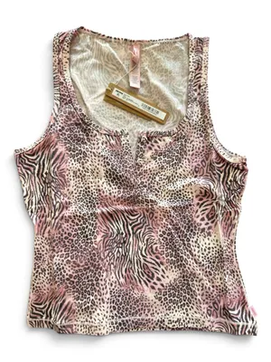 NWT SKIMS Pink Animal-Print Notch-Neck Tank XS thumbnail 3