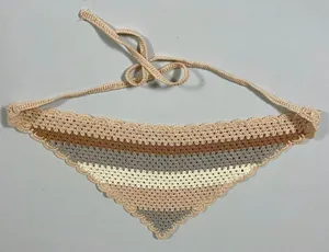 Tan Beige Gray Crochet Knit Striped Bandana Headband Hair Accessory 🤎✨ thumbnail 2