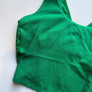 Aerie NWT Waffle Knit Lace V Back Longline Bralette Bra Green Size Medium M NEW thumbnail 3