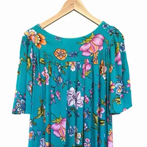 Bechamel Floral Maxi House Dress S Turquoise Pink Boho Cottagecore Artisan Folk thumbnail 7
