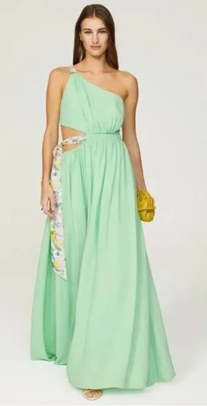 RTR AMUR ZELA One Shoulder Gown sherbet, green lavender floral SZ 12 long xl thumbnail 1