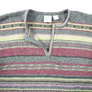 Field Gear Women's Medium Shetland Wool Sweater Quarter Zip Fair‎ Isle Striped thumbnail 2