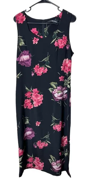 Vintage Sag Harbor 90s Black Floral Pattern‎ Sleeveless Maxi Dress 12 thumbnail 1