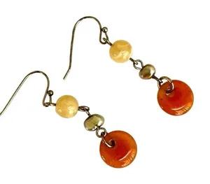 Orange and yellow beaded drop earrings thumbnail 1