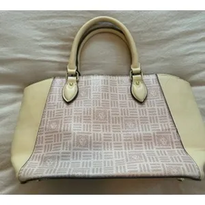 Anne Klein Satchel Handbag Pink Cream Logo Print Lion Medallion Top Handle Bag thumbnail 8