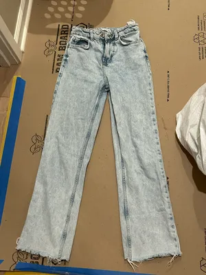 Zara light wash straight leg distressed jeans thumbnail 1