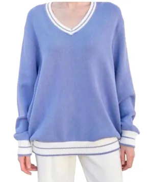 Brandy Melville Blue White Vneck Oversized Tennis Prep Sweater S M L thumbnail 1