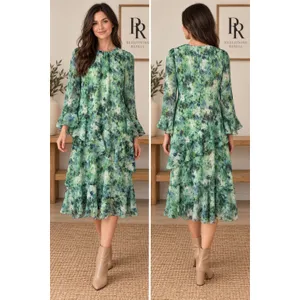 Tuckernuck Water Lillies Sasha Dress Green Floral Tiered Ruffle Midi XL NEW thumbnail 2