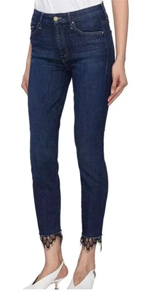 Mother High Waisted Looker Dagger Ankle Fray Jeans in Lacey Clean Sweep thumbnail 1