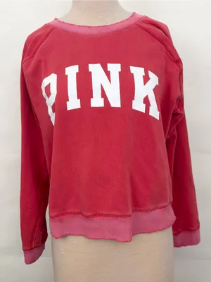 Victoria’s Secret PINK heathered relaxed fit distressed graphic sweatshirt L thumbnail 1