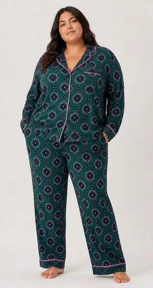 Room Service Women’s Pajama Sleep Set Green Pink Size XL X-Large NWOT thumbnail 1