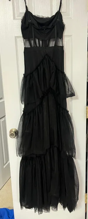 Black Tulle Spaghetti Strap Tiered Fashion Prom Dress thumbnail 2