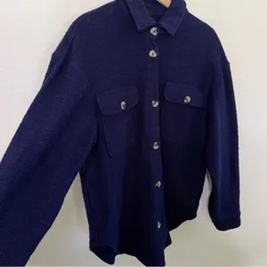 By Anthropologie Knit Button Up Shacket JackeNavy Blue‎ Size Womens Size M thumbnail 3