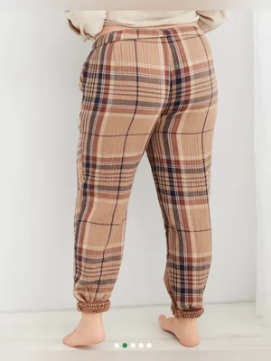 Aerie Tan Navy Plaid Soft Gauze Pajama Jogger Lounge Pants - size XL thumbnail 10