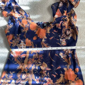 NWOT Lulus Stunning Favorite Navy Blue Floral Ruffled High-Low Maxi Dress thumbnail 3