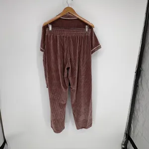 Tart Intimates Pajama Set Women Large Mauve Ribbed Velvet Short Sleeve Button Up thumbnail 5