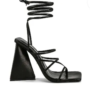 Revolve - Raye Darryl Leather Wrap Trapezoidal Heels in Black thumbnail 8