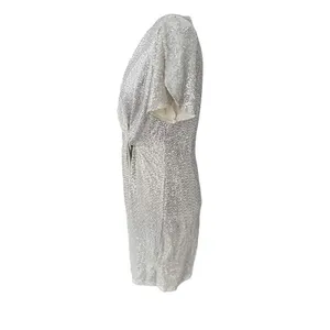 JM Studio John Meyer Silver Sequin Dress 12 Stretch Metallic Fabric Wrap Party‎ thumbnail 5