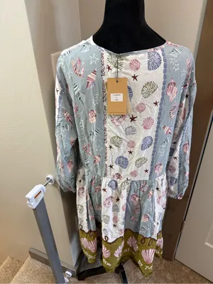 NWT‎ Label of Love Vacation by the Sea Shell Print Mini Dress Long Sleeve Tie Lg thumbnail 5