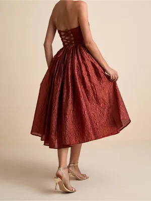 Lulus Women’s Sleeveless Analeia Rust Jacquard Lace-Up Midi Dress Size Medium thumbnail 2