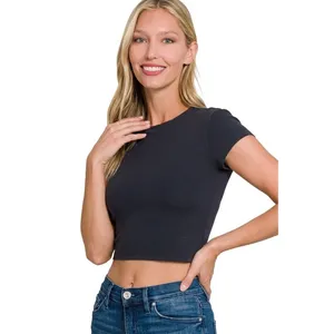 Zenana Cropped Interlock Short Sleeve Top - Black - Large thumbnail 3