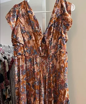Nostalgia Brown and Orange Maxi Dress V-neck Sleeveless thumbnail 3