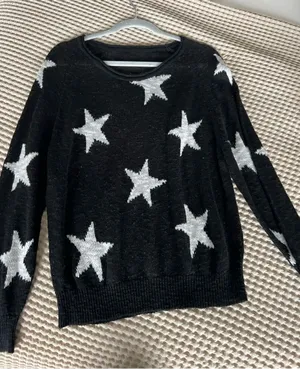 Amazon Black Sweater with White Star Pattern - Crew Neck Pullover thumbnail 1