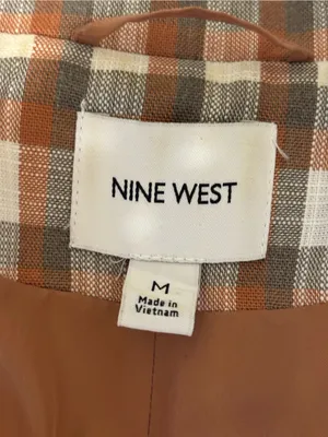 Nine West Plaid Double Breasted Blazer Brown Check Jacket M thumbnail 2