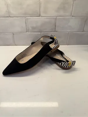 Boden Cut Out Slingback Flats Black Suede Pointed Toe Bow Shoes Women’s Size 8 thumbnail 2