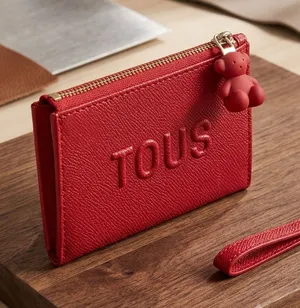 Tous Red Embossed Saffiano Card Pouch with Charm thumbnail 1